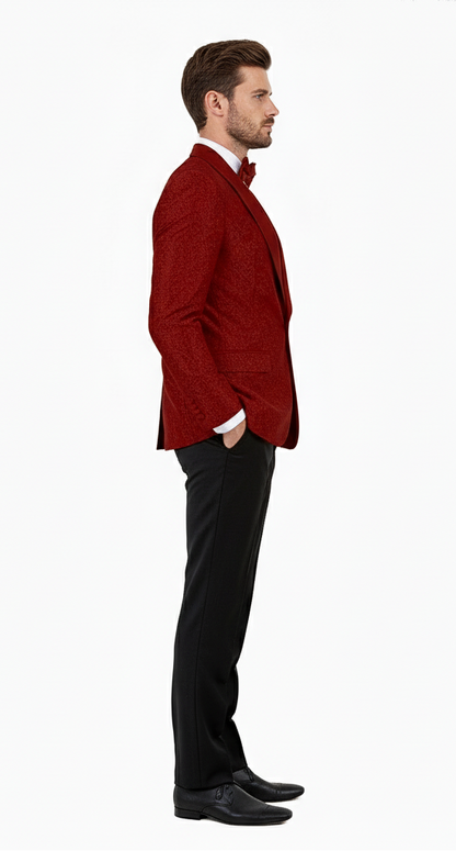 Big and Tall Men’s Burgundy Paisley Tuxedo Jacket – Satin Shawl Lapel Blazer with Bow Tie for Weddings, Proms, and Special Events - Image 3