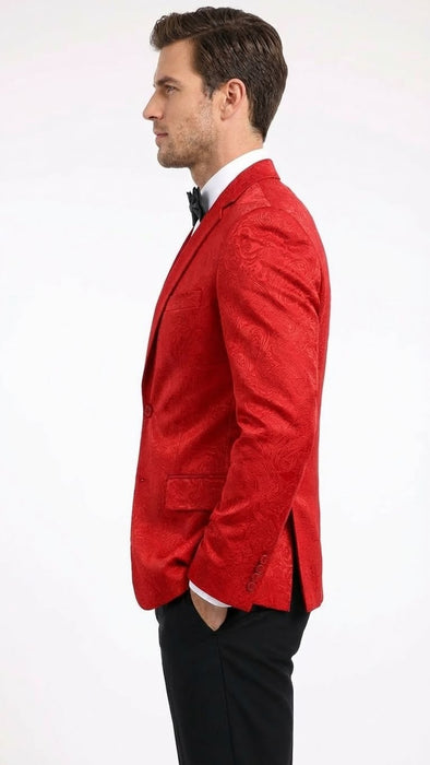 Men’s Red Paisley Velvet Blazer - Christmas new year Sport Coat Jacket - Prom 2026 Collection