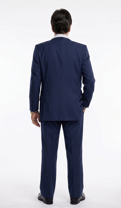 Tony Montana’s Blue Pinstripe 3 Piece Suit – Men’s Vintage Blue Striped Suit for Wedding, Prom and Classic Formal Wear