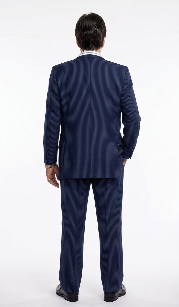 Tony Montana’s Blue Pinstripe 3 Piece Suit – Men’s Vintage Blue Striped Suit for Wedding, Prom and Classic Formal Wear