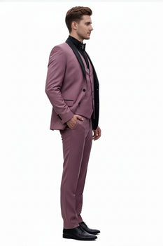Men's Rose Pink Tuxedo Suit – Luxury Three-Piece Formal Wear with Black Satin Lapel Dusty Mauve Color - Image 3