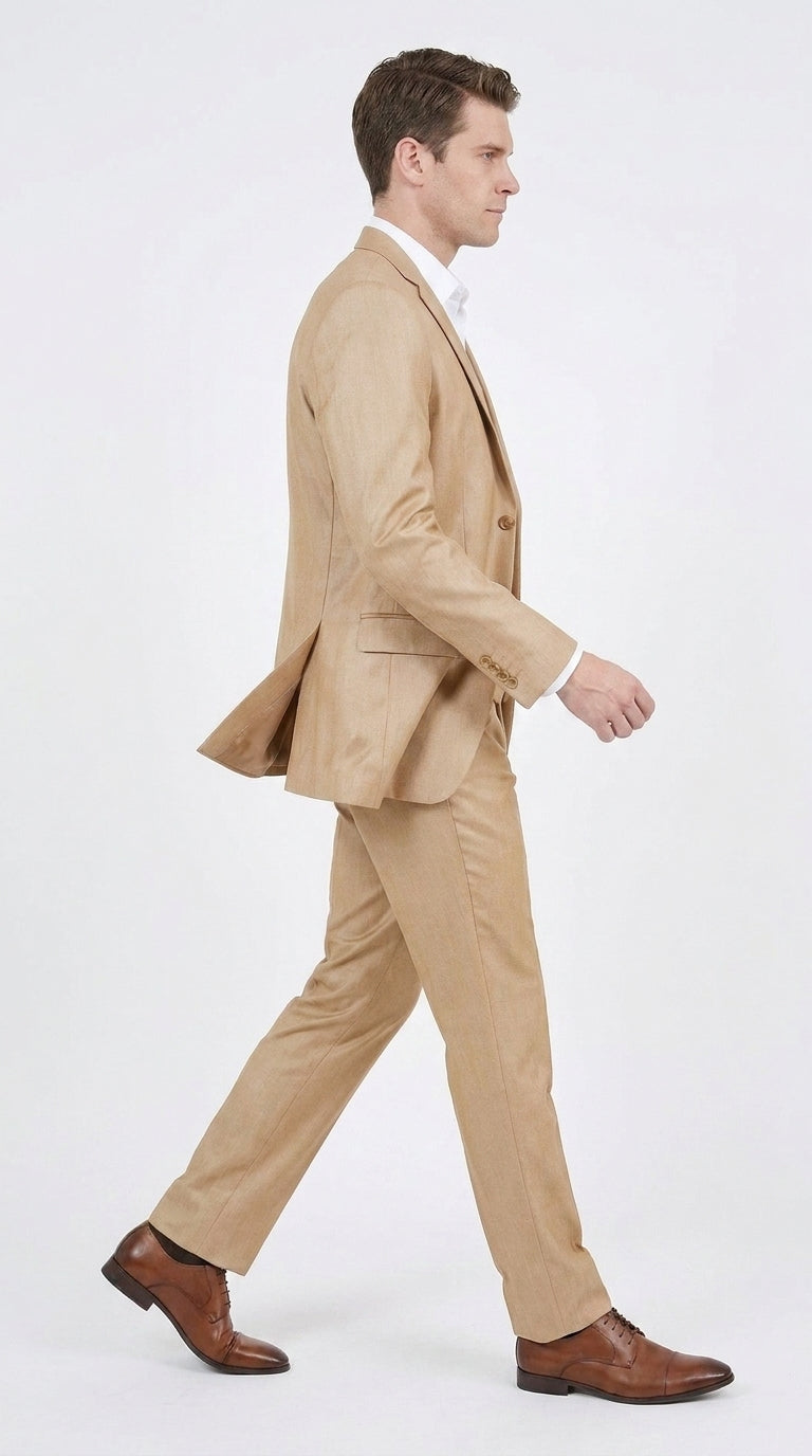 Men’s Camel Khaki Bronze Sharkskin 3-Piece Suit – Modern Wedding, Business and Formal Suit with Matching Vest