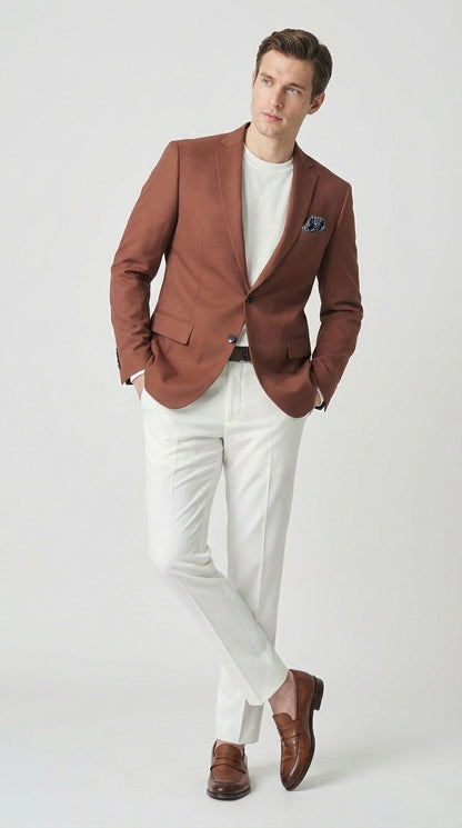 Mens Rustic Brown Light Burnt Orange Copper Blazer – Classic Fit Single Breasted Formal Casual Dress Jacket