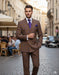 Men’s Brown Plaid Double-Breasted Suit – Premium 2-Piece Classic Checkered Windowpane Suit by Rossiman