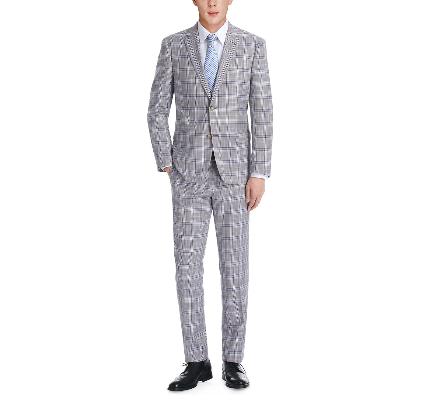 292-7 Men's Slim Fit 2-Piece Single Breasted Check Dress Suit - Image 3