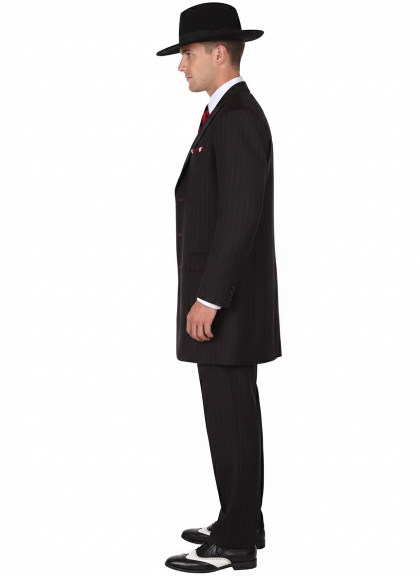Mens Black and Red Pinstripe Zoot Suit – 1920s Gangster Vintage 3-Piece Suit for Formal, Prom, and Themed Events - Image 5