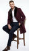 Men’s Burgundy Three Quarter Coat with Faux Fur Collar Overcoat – Luxury Winter Outerwear Three Quarter Carcoat Topcoat