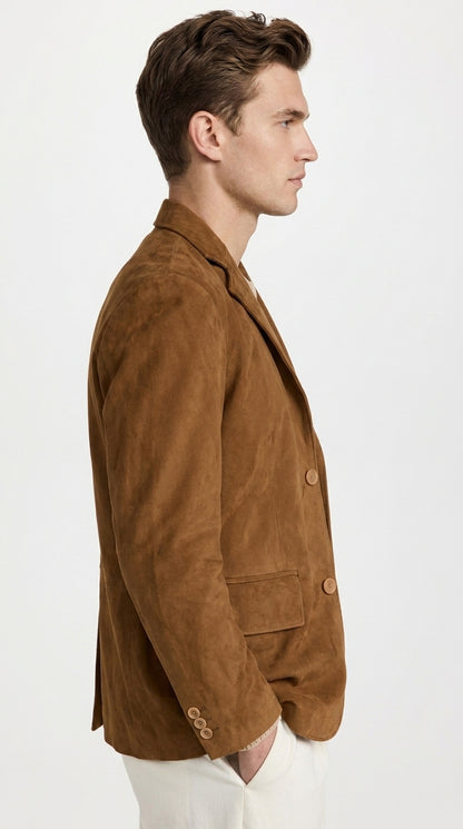 Men’s Camel Brown Suede Leather Blazer – Classic Two Button Suede Sport Coat