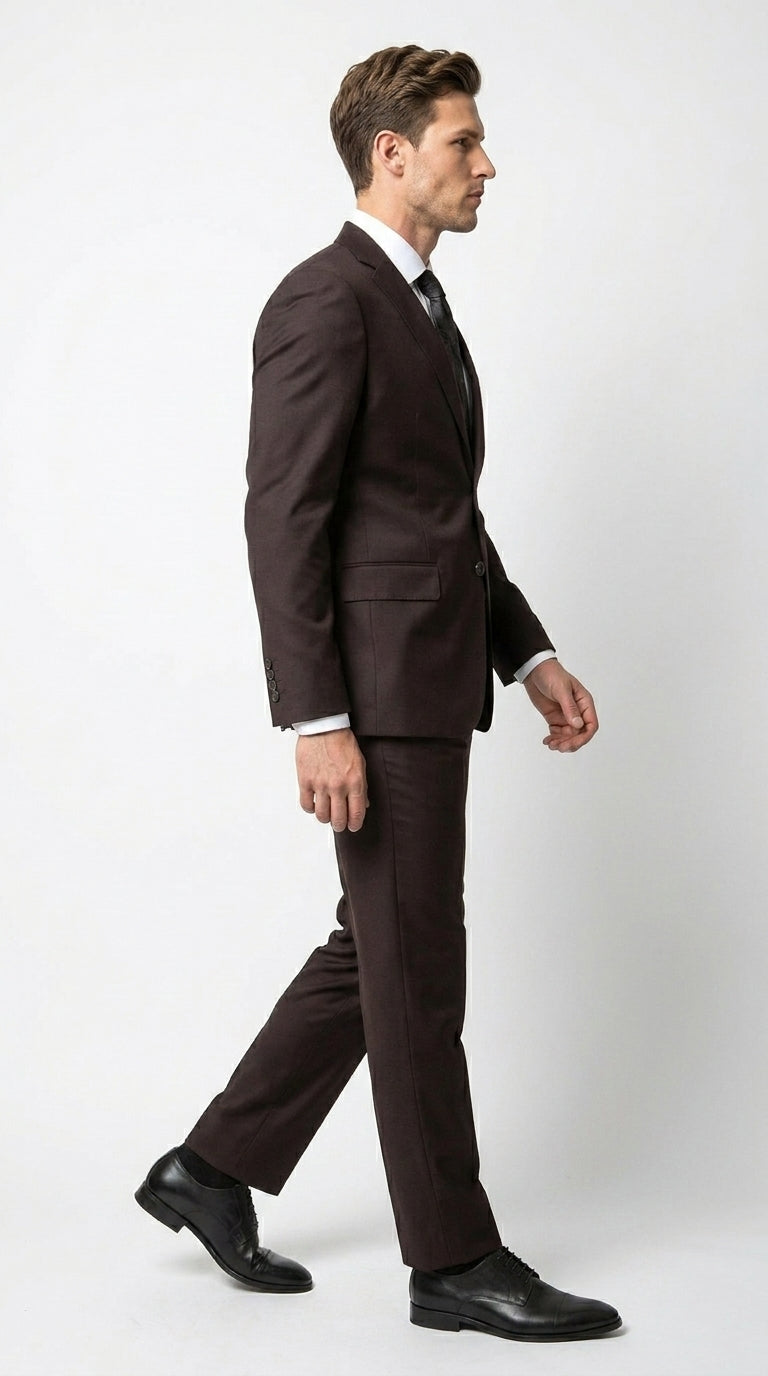 Men’s Tiglio Italian Brown Suit with Two Button Blazer and Matching Pants, Formal Business Wedding Suit