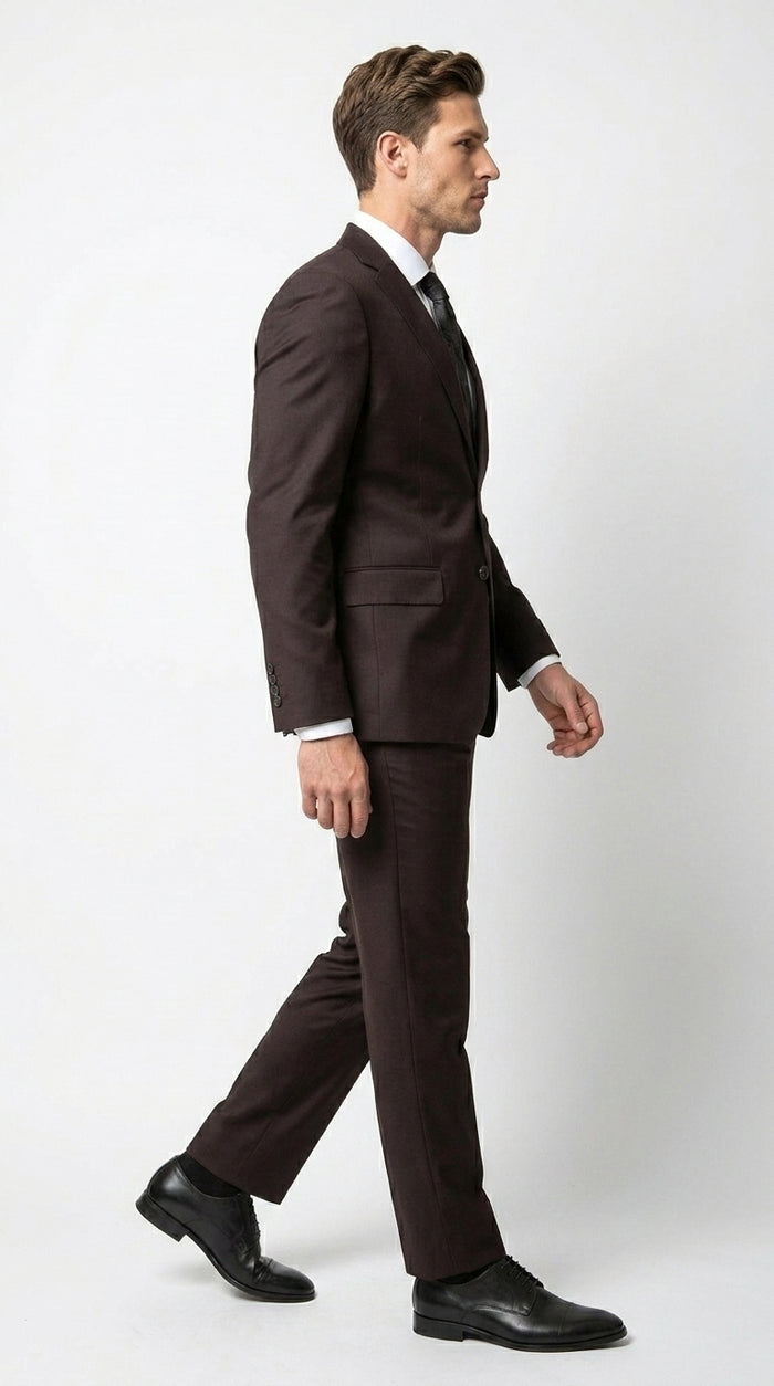 Men’s Tiglio Italian Brown Suit with Two Button Blazer and Matching Pants, Formal Business Wedding Suit