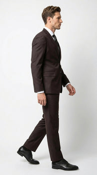 Men’s Tiglio Italian Brown Suit with Two Button Blazer and Matching Pants, Formal Business Wedding Suit