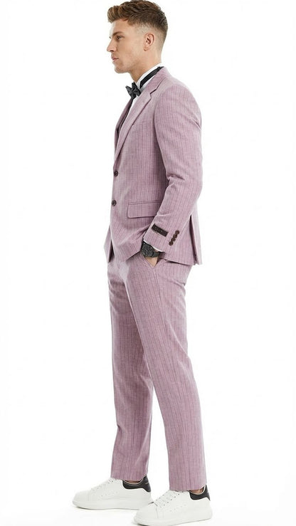 Men’s Dusty Rose Pink Pinstripe Three Piece Suit with Vest | Wedding and Party Formal Wear Prom or Church Suit Modern Fit