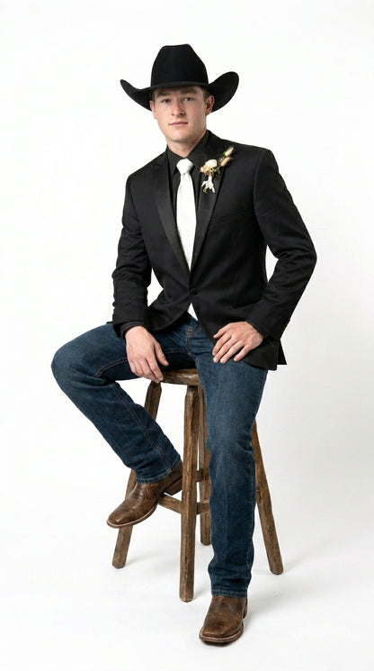 Men’s Black Tuxedo Western Blazer – Cowboy Style Formal Sport Coat Jacket for Dinner Jacket