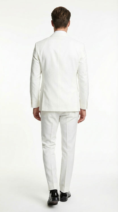 Mens White Wedding Tuxedo Suit – Formal Groom Suit Set Classic Dinner Jacket + White Tuxedo Shirt + Black Bow Tie
