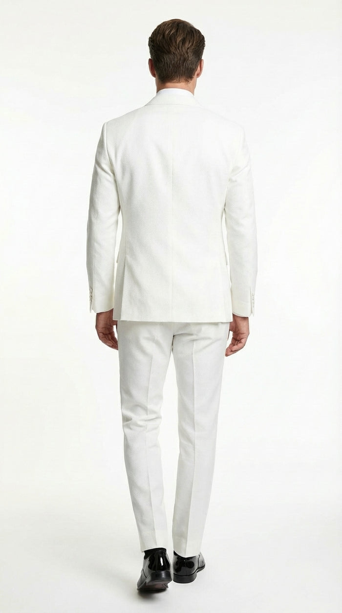 Mens White Wedding Tuxedo Suit – Formal Groom Suit Set Classic Dinner Jacket + White Tuxedo Shirt + Black Bow Tie
