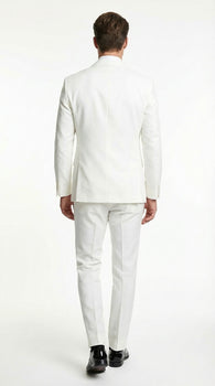 Mens White Wedding Tuxedo Suit – Formal Groom Suit Set Classic Dinner Jacket + White Tuxedo Shirt + Black Bow Tie