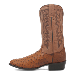 Dan Post Men's Tempe Full Quill Ostrich Round Toe Boots - Saddlebrown