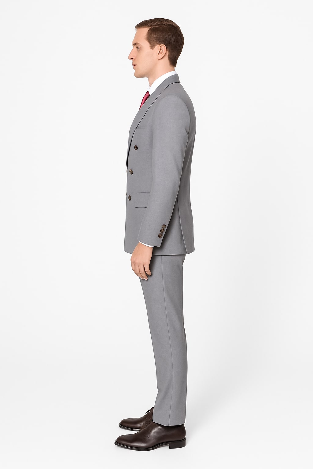 Mens Light Grey Double-Breasted Suit – Classic Slim Fit Business and Wedding Formal Attire - Image 3