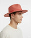 Men’s Coral Pink Wide Brim Fedora Hat – Wool Felt Dress Hat with Red Ribbon Band