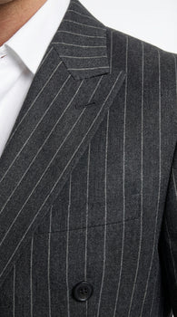 Mens Charcoal Gray Pinstripe Double Breasted Blazer Sport Coat – Classic Formal Business Jacket for Office and Smart Casual Wear