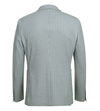Half Canvas Slim Fit Blazer in Sage Blue Check - Image 3
