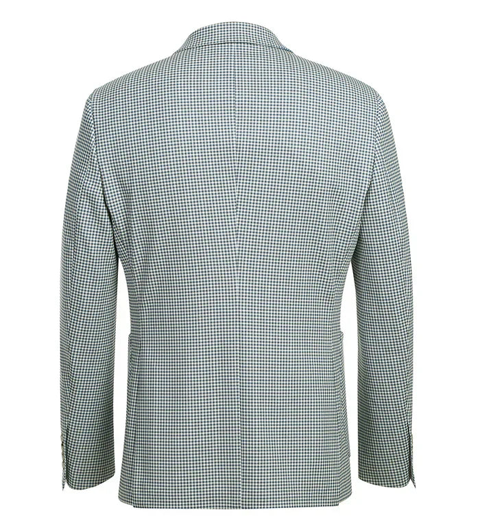 Half Canvas Slim Fit Blazer in Sage Blue Check - Image 3