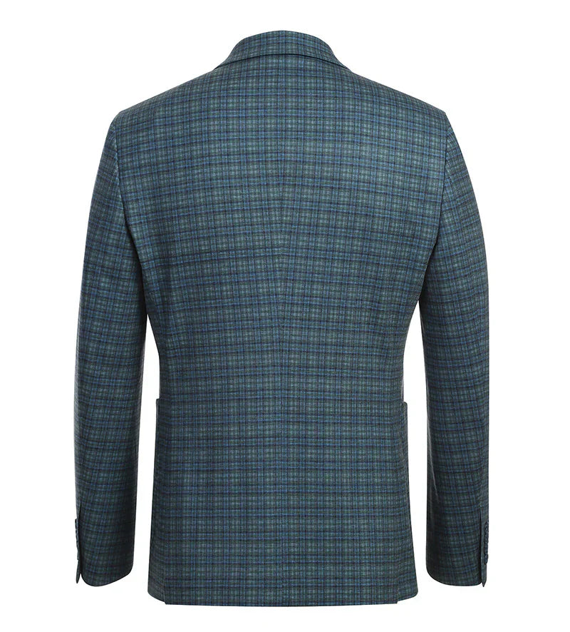 Half Canvas Slim Fit Blazer in Green Blue Check - Image 3
