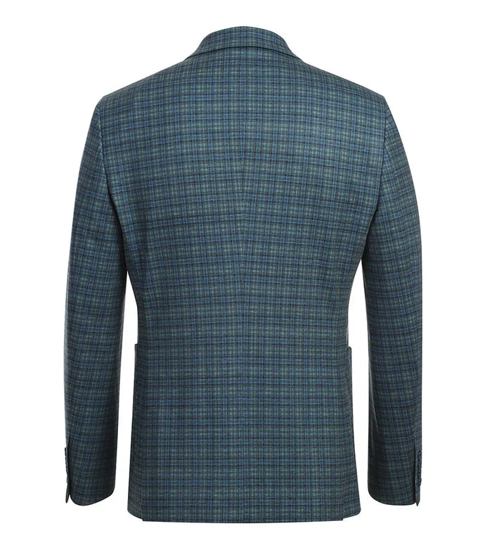 Half Canvas Slim Fit Blazer in Green Blue Check - Image 3