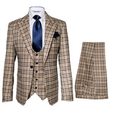 Mens Plaid Windowpane Business Suit - Tan