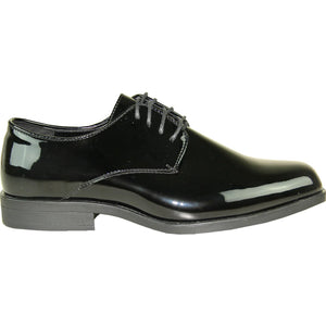 Bravo Mens Classic Plain Square Toe Shiny Patent Tuxedo Dress Shoe in Black