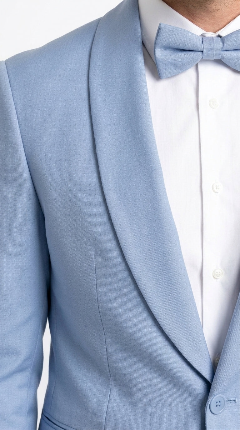Men’s Powder Blue 3 Piece Tuxedo Suit – Light Blue Shawl Lapel Wedding Prom Suit with Vest