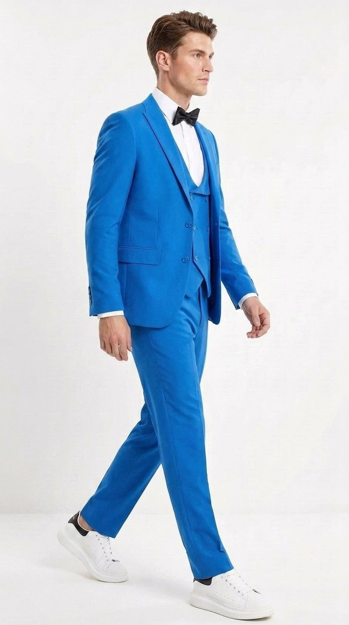 Tazzio Men’s French Color Royal Blue Peak Lapel Skinny Fit Suit – 2-Piece Wedding, Prom & Formal Suit indigo Cobalt Blue