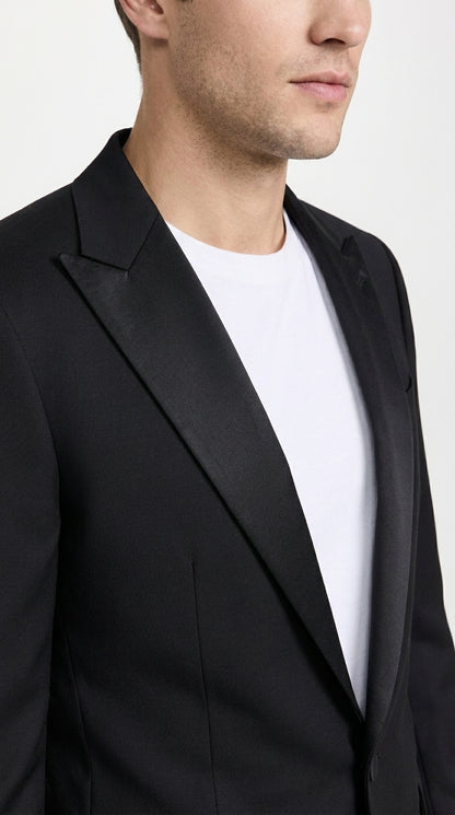 Men’s Classic Black Dinner Jacket – Satin Peak Lapel Formal Tuxedo Blazer