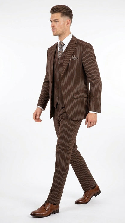 Men’s Brown Pinstripe Edwardian 3 Piece Suit – Vintage Victorian Wedding Suit with Vest