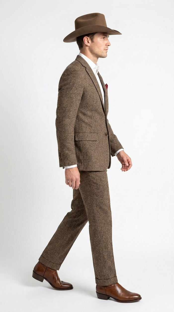 Men’s Brown Herringbone Tweed Groom Suit – Country Wedding & Rustic Wedding Suit