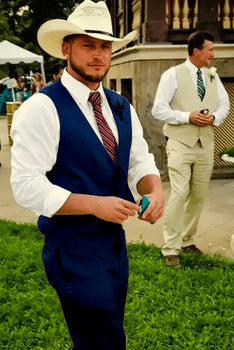 Men's Navy Cowboy Trim Suit – 2-Button Country Wedding Attire
