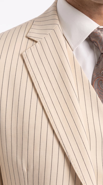 Men’s Ivory Cream Pinstripe 3-Piece Suit – 1920s Gangster Gatsby Wedding and Formal Suit  Modern Fit