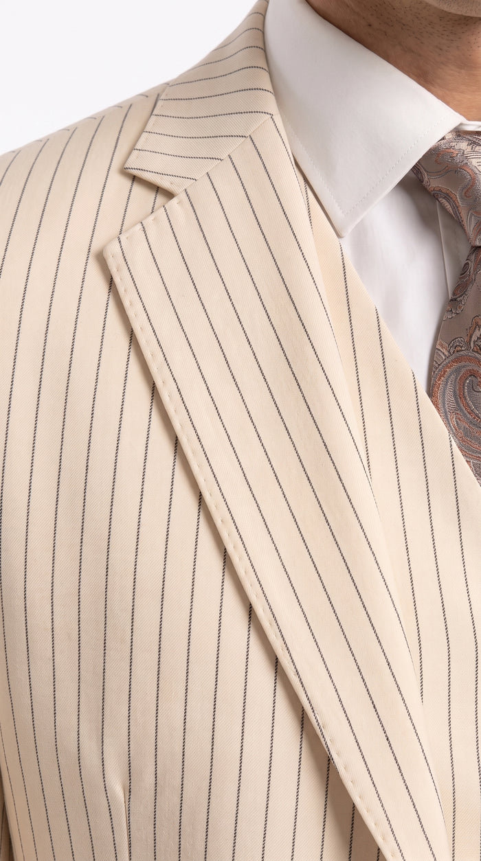 Men’s Ivory Cream Pinstripe 3-Piece Suit – 1920s Gangster Gatsby Wedding and Formal Suit  Modern Fit