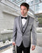 Mens Vested Wool Tuxedo in Shawl Lapel with Satin Trim in Grey & Black