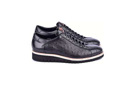 C211-4005-OSt Genuine Ostrich Sneaker-Black - Image 2