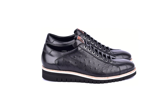 C211-4005-OSt Genuine Ostrich Sneaker-Black - Image 2