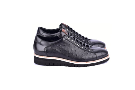 C211-4005-OSt Genuine Ostrich Sneaker-Black