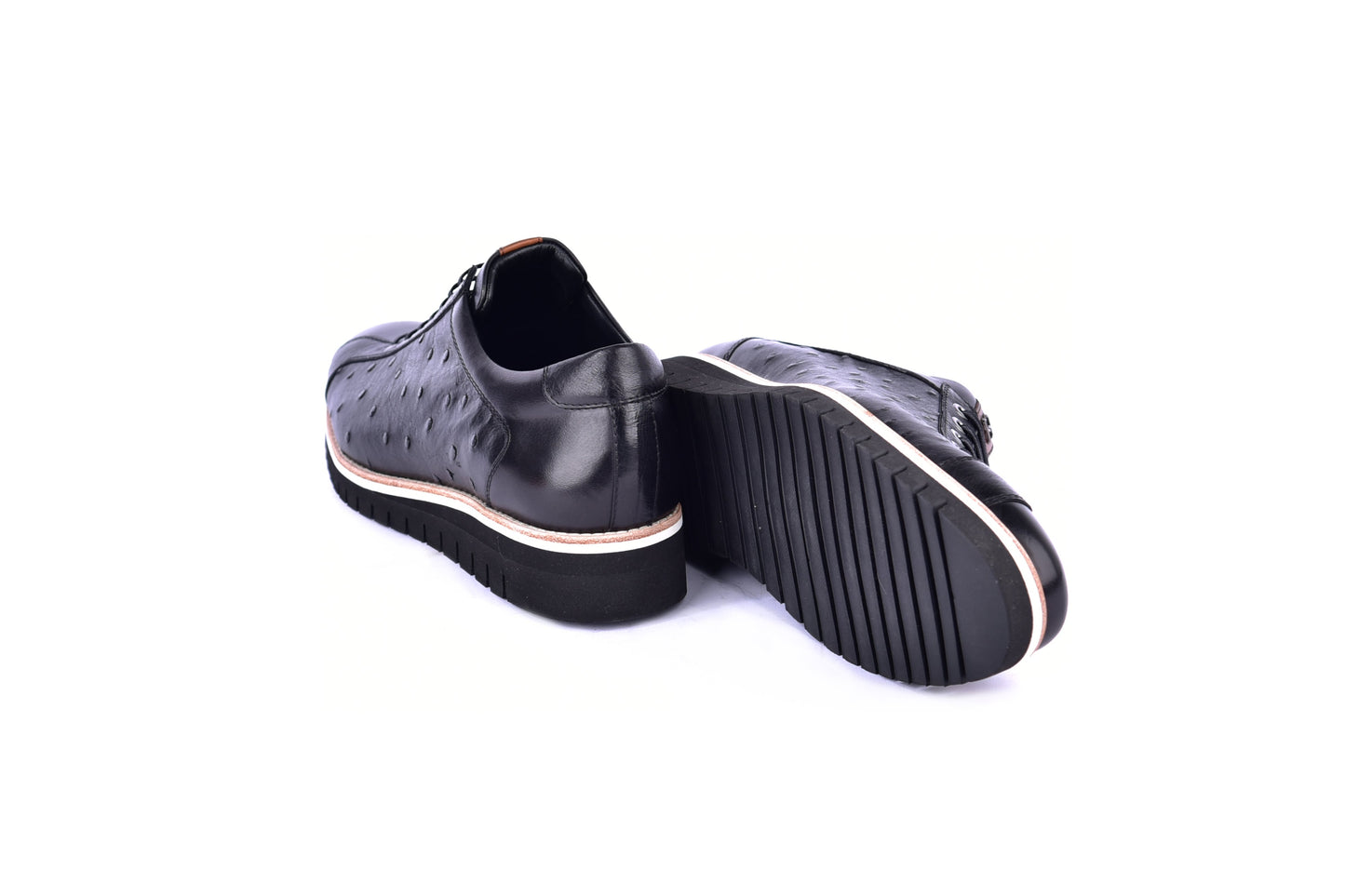 C211-4005-OSt Genuine Ostrich Sneaker-Black - Image 3