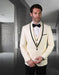Mens Vested Wool Tuxedo in Shawl Lapel with Satin Trim in Ivory & Black