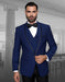 Mens Vested Wool Tuxedo in Shawl Lapel with Satin Trim in Sapphire Blue & Black