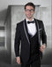 Mens Vested Wool Tuxedo in Shawl Lapel with Satin Trim in Grey & Black