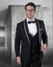 Mens Vested Wool Tuxedo in Shawl Lapel with Satin Trim in Grey & Black