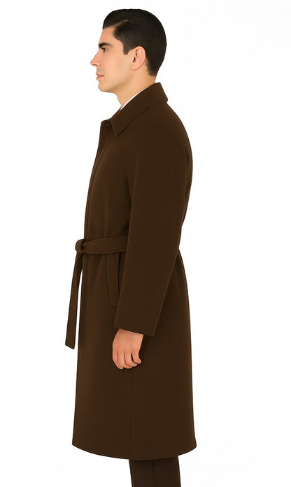 48 inch Men's Dress Coat belted Long Men's Dress Topcoat -  Winter coat ~ Men's Overcoat Four Button Coat With An 18 Inch - Image 3