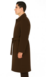 48 inch Men's Dress Coat belted Long Men's Dress Topcoat -  Winter coat ~ Men's Overcoat Four Button Coat With An 18 Inch