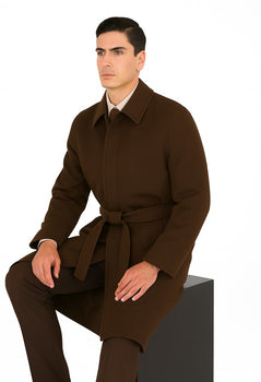 48 inch Men's Dress Coat belted Long Men's Dress Topcoat -  Winter coat ~ Men's Overcoat Four Button Coat With An 18 Inch - Image 4
